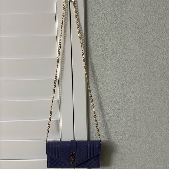 Brand new Yves Saint Laurent Purple leather Women's wallet add chain to make woc - Picture 9 of 9